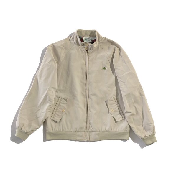 VTG Lacoste Bomber Jacket M Beige Tan Crocodile Flannel Lined Chemise Zip Up - Picture 1 of 10